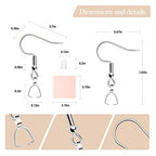 Stainless Steel Hypoallergenic Earring Hooks, 100 Pieces Earrings Making Kit, Earring Hooks with Pendant Clasp, Silicone Ear Backs and Polishing Cloth for Earrings Making DIY (Silver) (100)