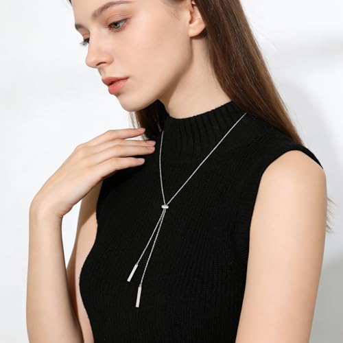 Long Necklace Sterling Silver Larait Bar Y Lariat Long Chain Drop Adjustable Necklace Gift for Her, 30" - style: Long Bar Necklace