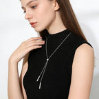 Long Necklace Sterling Silver Larait Bar Y Lariat Long Chain Drop Adjustable Necklace Gift for Her, 30" - style: Long Bar Necklace