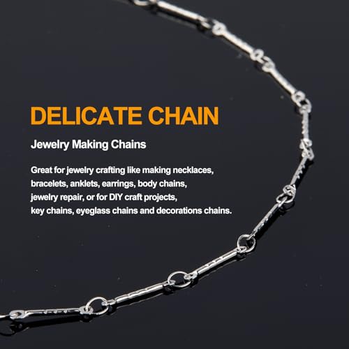 KYUNHOO 16.4FT/5M Silver Chain for Jewelry Making Texture Bar Link Chain Stainless Steel Jewelry Chains 12MM Long Stick Chains with Clasps for Crafting - color: Stick Silver