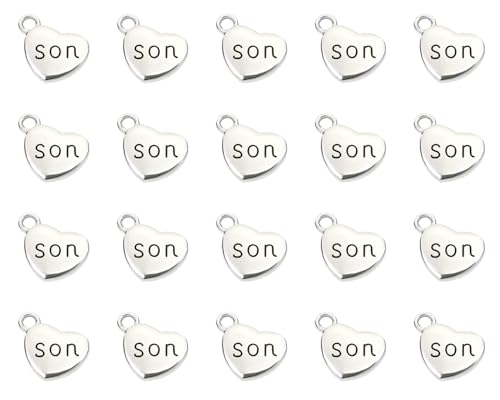 Shapenty Antique Silver Love Heart Shaped Family Members Pendant Charms for DIY Craft Keychains Bracelet Necklace Earrings Jewelry Making Findings and Memory Ornament - style: Son