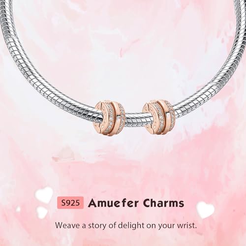 Clip Stopper Spacer Charms for Bracelets Necklaces, Compatible with Pandora,Jewery Mking DIY - style: Sparkling Pavé Lines Clip 14K Rose Gold Plated