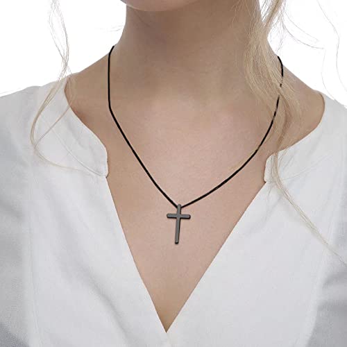 IEFSHINY Gifts for Men Boys - Stainless Steel Cross Pendant Chain Necklaces for Men, Mens 16-30 Inches Chain Gold Silver Black Cross Necklace Boys Jewelry Gifts - size: 30, style: Black-cross pedant 0.7"*1.18"