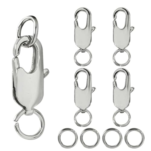 5Pcs Lobster Claw Clasp with Jump Ring, 18K Gold Jewelry Clasps for Necklace, Bracelets(Silver) - color: silver, size: 5