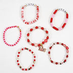 6PCS Valentine’s Day Clay Heishi Bracelet Set for Women- Red Pink Heart Love KISS XOXO Beaded Stretch Bracelets - Handmade Polymer Clay Crystal Glass Stackable Jewelry Gift for Galentine's Anniversary - color: LOVE-07