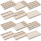 Inbagi 12 Pcs Small Velvet Jewelry Tray Stackable Jewelry Organizer Drawers Insert Divided Storage Display Trays for Earring Ring Brooch Watch Necklace Bracelet 8.3 x 5 x 1 Inches