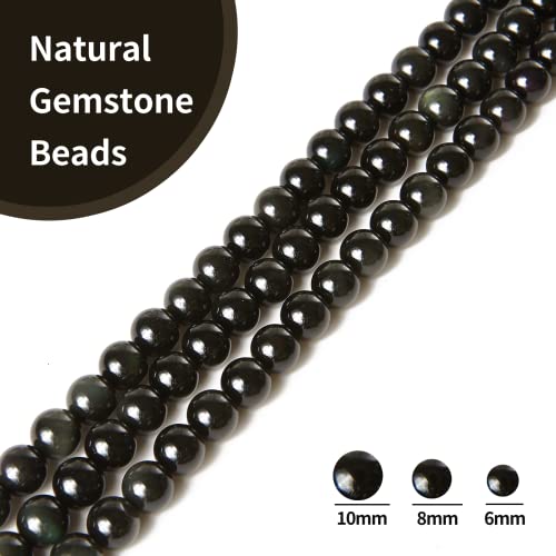 100pcs 10mm Black Obsidian Beads Natural Gemstone Beads Round Loose Beads for Crafting and Jewelry Making - color: Black Obsidian, size: 10mm
