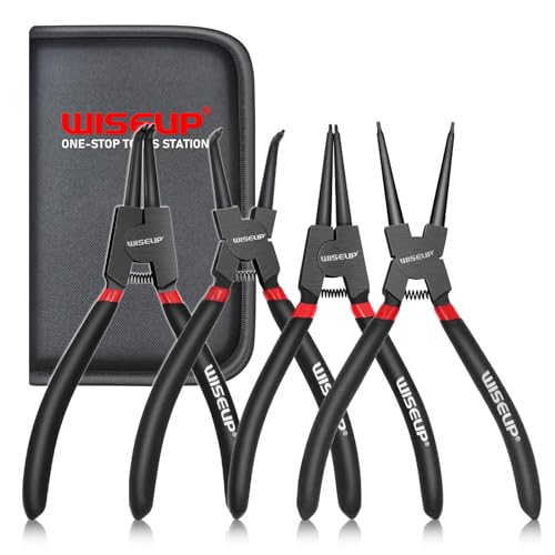 WISEUP Snap Ring Pliers Set, Heavy Duty 4PCS-7 inch Internal/External Circlip Pliers Kit, Straight/Bent Jaw Tips for C-Clip Ring Remover - color: 4pcs Circlip Pliers Set, size: 7 inch