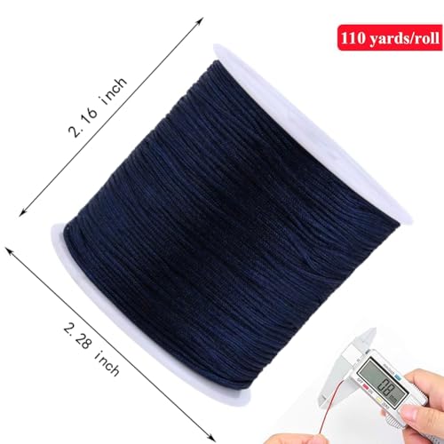 0.8mm 110Yards Nylon String Cord Braided Beading Thread for DIY Crafts Friendship Bracelets Pendant Chinese Lucky Knotting Macrame Necklaces,Jewelry Making (Navy Blue) - color: Navy Blue, size: 0.8MM