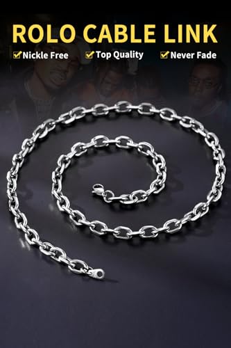 ChainsHouse Stainless Steel Cable Chain Necklaces for Men Women, 3mm/5mm/7mm/9mm/12mm 18K Gold/Black Plated Mens Cable Link Chains, 18"-30" Length - Send Gift Box - color: c: stainless-7mm, size: 28 Inches