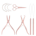 Hair Extension Pliers Kit Microlink Pliers for Extensions Hair Extension Beading Tool Hair Needle Pulling Hook Hair Styling Bead Closer and Remover Pliers - color: Pink