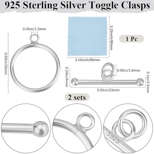 Beebeecraft 2 Sets 925 Sterling Silver Toggle Jewelry Clasps Round Ring Toggle T Bar Round Clasps for Jewelry Making Necklace Bracelet Earring Connectors DIY Crafts 23x6mm