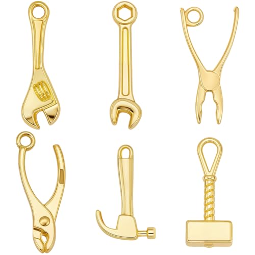 Beebeecraft 60Pcs 6 Style Mini Tool Charms 18K Gold Plated Alloy Hammer Wrench Charm for Jewelry Making DIY Crafts Bracelet Necklace Supplies - color: 60Pcs #1