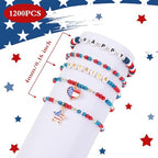 DECYOOL Independence Day Beads, DECYOOL 1200Pcs 4mm Patriotic Spacer Beads 4th of July Loose Ball Round Beads for DIY Bracelet Jewelry Making Craft, Red & Silver & Blue - color: Red & Silver & Blue, size: 4mm