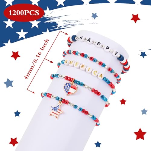 DECYOOL Independence Day Beads, DECYOOL 1200Pcs 4mm Patriotic Spacer Beads 4th of July Loose Ball Round Beads for DIY Bracelet Jewelry Making Craft, Red & Silver & Blue - color: Red & Silver & Blue, size: 4mm