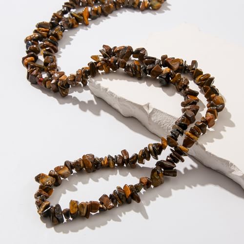 Natural Chip Stone Beads About 200pcs Tiger Eye Stones 5-8mm Irregular Gemstone Healing Crystal Loose Rocks for Bracelet Necklace Earrings Jewelry Making(Tiger's-Eye) - color: tiger's-eye