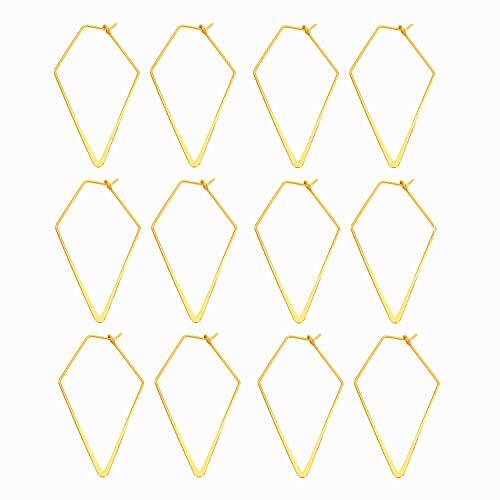 YAKRUNA 12PCS Large Geometric Earring Hooks for Jewelry Making, Hypoallergenic 14k Genuine Gold Plated Hoop Earrings for Women, Diamond Shaped Thin Ear Wires for DIY Dangle Earrings - color: gold earring 2