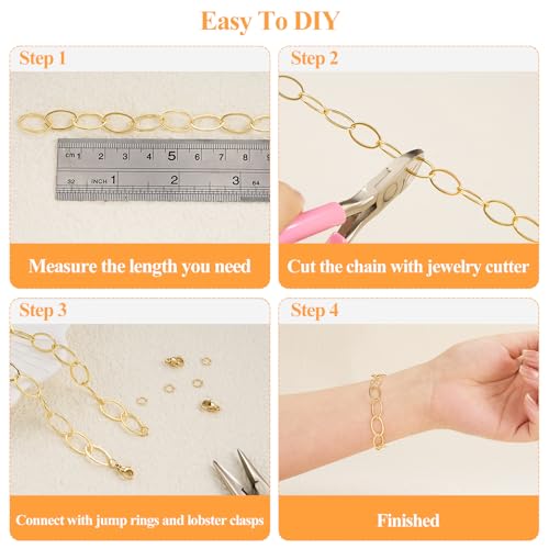YOUBEIYEE 5 Meters Gold Plated Oval Jewelry Making Chains Roll Stainless Steel Chain Bulk for Women Necklace DIY - color: Ellipse Gold