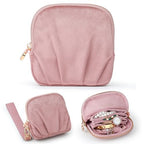 Velvet Travel Jewelry Pouch, 2-in-1 Clamshell Case with Detachable Insert, Portable Travel Jewelry Organizer with Wrist Strap, Converts to Mini Coin Purse, Gift for Women & Girls (Dusty Pink) - color: Dusty Pink
