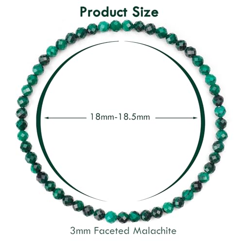 BONNY BOXX Natural Genuine Gemstone Faceted Round Beads Bracelets, 3mm Adjustable Stretchy Tiny Faceted Black Tourmaline Bracelet, Healing Crystal Reiki Chakra Dainty Jewelry Fashion Gifts - color: Malachite