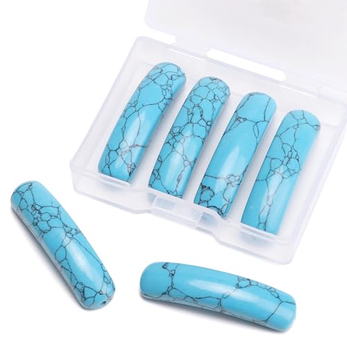 BEADIA Curved Dark Blue Turquoise Stone Beads 36x10mm 4pcs for DIY Bracelet Jewelry Making - color: Dark Blue Turquoise
