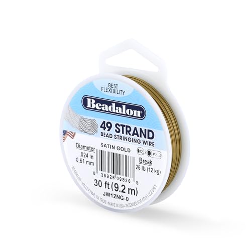Beadalon 49 Strand Stainless Steel Bead Stringing Wire, .024 in / 0.61 mm, Satin Gold, 30 ft / 9.2 m - color: Satin Gold, style: .024 in / 0.61 mm, 30 ft / 9.2 m