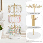 Mkono Bracelet Holder Gold Metal Rotating Bracelet Display Stand 3 Tier Jewelry Tower rack with 36 Hooks and Wood Base Modern Adjustable Storage Organizer Tree for Selling KeyChain Bangle Accessories