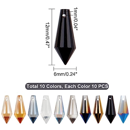 AHANDMAKER 60 Pcs Glass Icicle Prism Pendants, 10 Colors Electroplated Crystal Chandelier Glass Beads 20mm Top Drilled Drop Spacer Beads for DIY Craft Jewelry Necklace Bracelet Earring Making - color: 10 Colors Icicle Prism