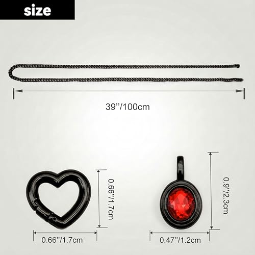 Heart Slip Chain Necklace for Women, 39 Inch Cuban Chain, Removable Heart O-Ring, Crystal Pendant, Adjustable Stainless Steel Y-Necklace - color: Black-Red
