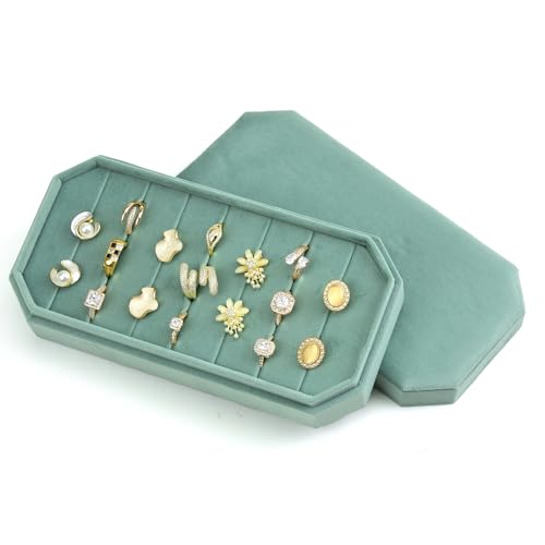 TAIMY Velvet Ring Display Tray Organizer – Soft Jewelry Storage Box for Rings, Elegant Velvet Holder for Jewelry Showcase, Counter or Home Use (Lake Green) - color: Lake Green