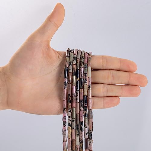 Natural Rhodochrosite Cylinder Tube Beads 4x13mm 38cm/str Loose Semi Gemstone Stone Beads for Making Bracelets Necklace Earrings - color: Rhodochrosite, size: 4x13mm Cylinder