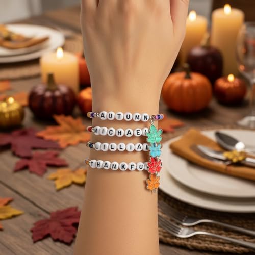 Thanksgiving Stackable Bracelet for Women Set Colorful Beads Rubber Ring Elastic Layering Letter Disc Maple Leaf Pendant Clay Stretch Fall Bracelets Fall Costume Bracelet Jewelry for Women - style: Style3