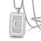Initial Pendant Necklace Men Women Uppercase Silver Letter Diamond A-Z Stainless Steel Box 22 Inch - color: Silver-C