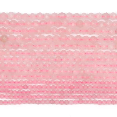 Natural Quartz Beads, 3mm 120pcs Small Round Faceted Loose Gemstones for DIY Jewelry Making, Handmade Bracelet and Necklace Crafting, with Size Card - color: Rose Quartz, size: 3mm