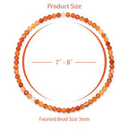 Healing Crystal Bracelet Clear Quartz Faceted Beaded Bracelets for Women Men 3mm Natural Stone Adjustable Handmade Stretch Bracelet Reiki Spiritual Jewelry Fashion Gifts - color: Carnelian