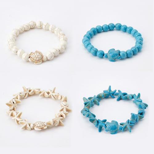 NBEADS About 176 Pcs 6 Styles Synthetic Turquoise Bead, Turtle Bead Charms Starfish Sea Stars Charms Gemstone Stone Spacer Beads for Jewelry Making DIY Bracelet Necklace - color: Turtle & Starfish