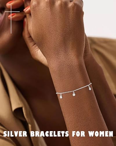 KOHOTA Silver Gold Bracelets for Women Trendy 14K Gold Plated Bracelet for Women Non Tarnish Dainty Stackable Clover Flower Heart Butterfly Diamond CZ Charm Station Bracelets Stack Jewelry Gifts - color: C: Diamond-Silver