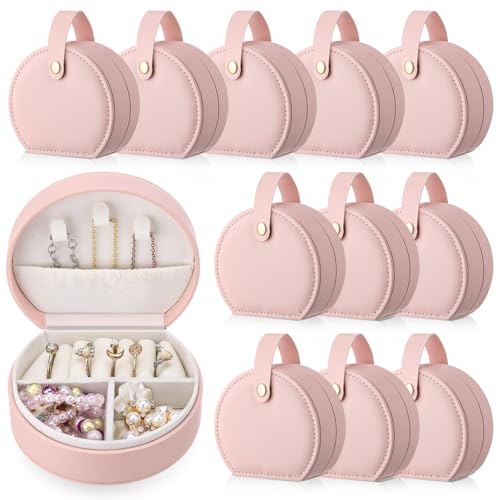 Weysat 12 Pack Travel Jewelry Case Bridesmaid Gifts Box Bulk Small Leather Earring Organizer for Women Proposal Return Gift (Pink) - color: Pink