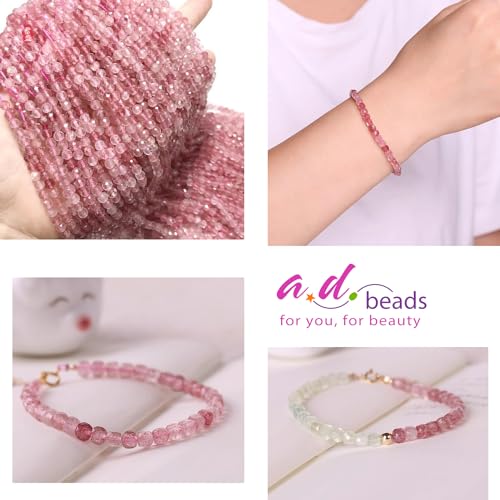 AD Beads Natural Gemstone Diamond-Cut Micro-Faceted 4mm Small Round DIY Necklace Bracelet Jewelry Making Beads (Rhodochrosite) - color: Rhodochrosite