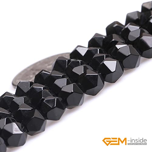 GEM-Inside Natural 6mm Black Agate Gemstone Loose Beads Faceted Cambay Crystal Energy Stone Power for Jewelry Making 15" - color: Black Agate, size: 6mm