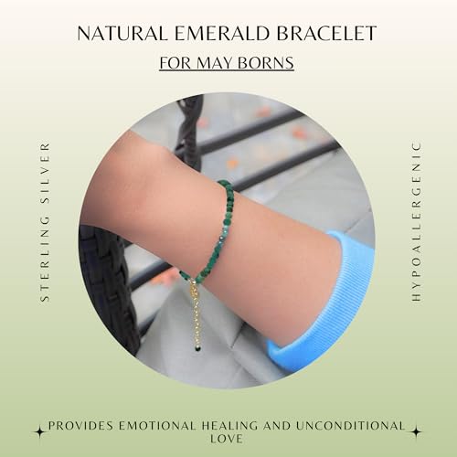 Faceted Bracelet for Women, Certified 925 Sterling Silver with 18K Gold Vermeil Healing Crystal Bracelets for Women - Crystals and Healing Stone Bracelet Women Jewelry for Gift - color: Emerald