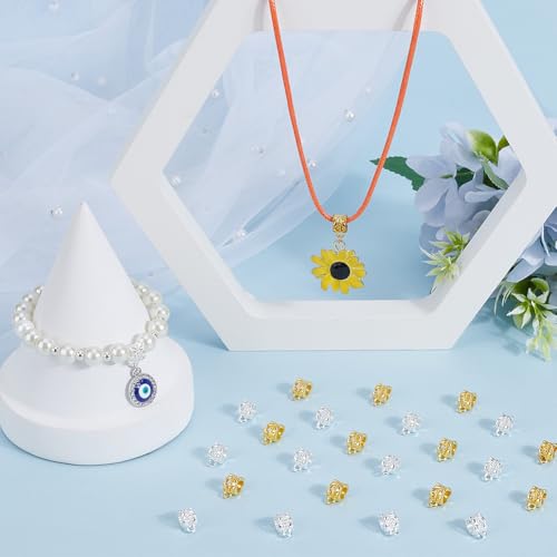 1 Box 160Pcs Gold Bail Spacer Bead Silver Tube Bails Bulk Clasp Bail Bead Charms Connector Tibetan Style Link European Alloy Loop Loose Spacer Beads for Jewelry Making Bracelet Necklace Craft - color: Gold, Silver