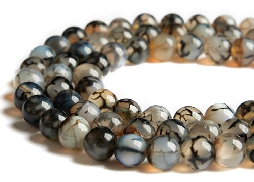100pcs 10mm White Dragon Vein Agate Beads Natural Gemstone Beads Round Loose Beads for Jewelry Making - color: White Dragon Vein Agate, size: 10mm