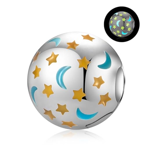 Clip Stopper Spacer Charms for Bracelets Necklaces, Compatible with Pandora,Jewery Mking DIY - style: Spacer Glow-in-the-dark Stars and Moon