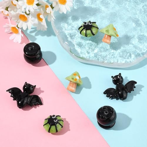 8Pcs Halloween Lampwork Beads Set - 4 Styles, Mixed Shapes & Colors (16-33mm), 1.2-2mm Hole, Handmade Glass Beads for Jewelry Making, DIY Crafts