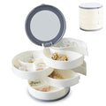 Rotating Jewelry Organizer Box with Mirror – Large Capacity Multi-Layer Storage, 360° Rotation, Protective Cover, Compact with Non-Slip Base (White) - color: White