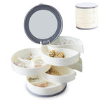 Rotating Jewelry Organizer Box with Mirror – Large Capacity Multi-Layer Storage, 360° Rotation, Protective Cover, Compact with Non-Slip Base (White) - color: White