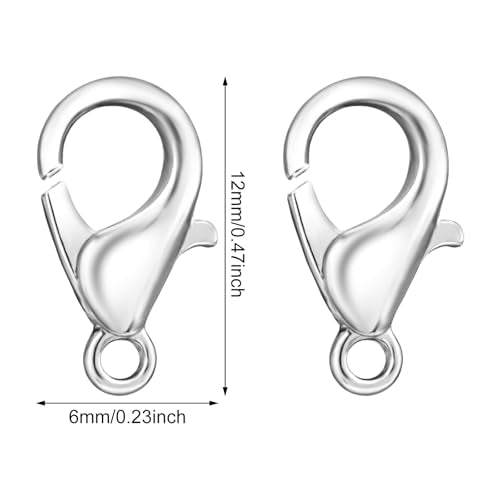 Yueton Curved Lobster Clasps-100pcs 7x12mm Silver Plated Lobster Claw Clasps DIY Jewelry Fastener Hook,Necklace DIY Fasteners (Silver) - color: Silver