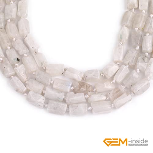 GEM-Inside 31Pcs 6x10mm Natural Blue Tone Moonstone Gemstone Faceted Freeform Tube Column Chakra Beads for Jewelry Making Full 15" Strand Power Energy Healing Stone - color: Blue Tone Moonstone