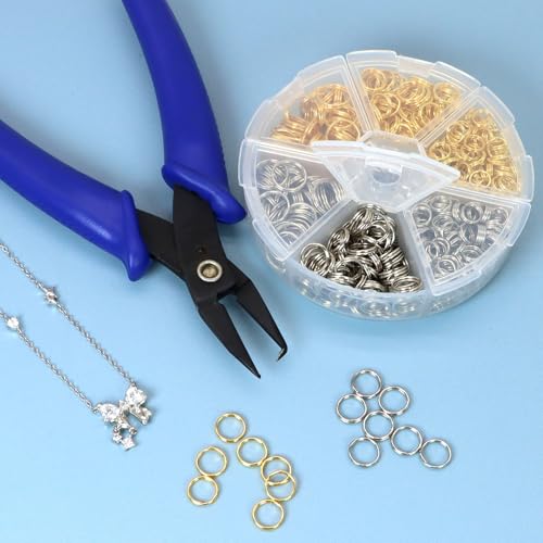 700Pcs Split Rings for Jewelry Making Silver and Gold Double Closed Jump Rings with Pliers for Necklaces and Bracelets 6mm 8mm 10mm